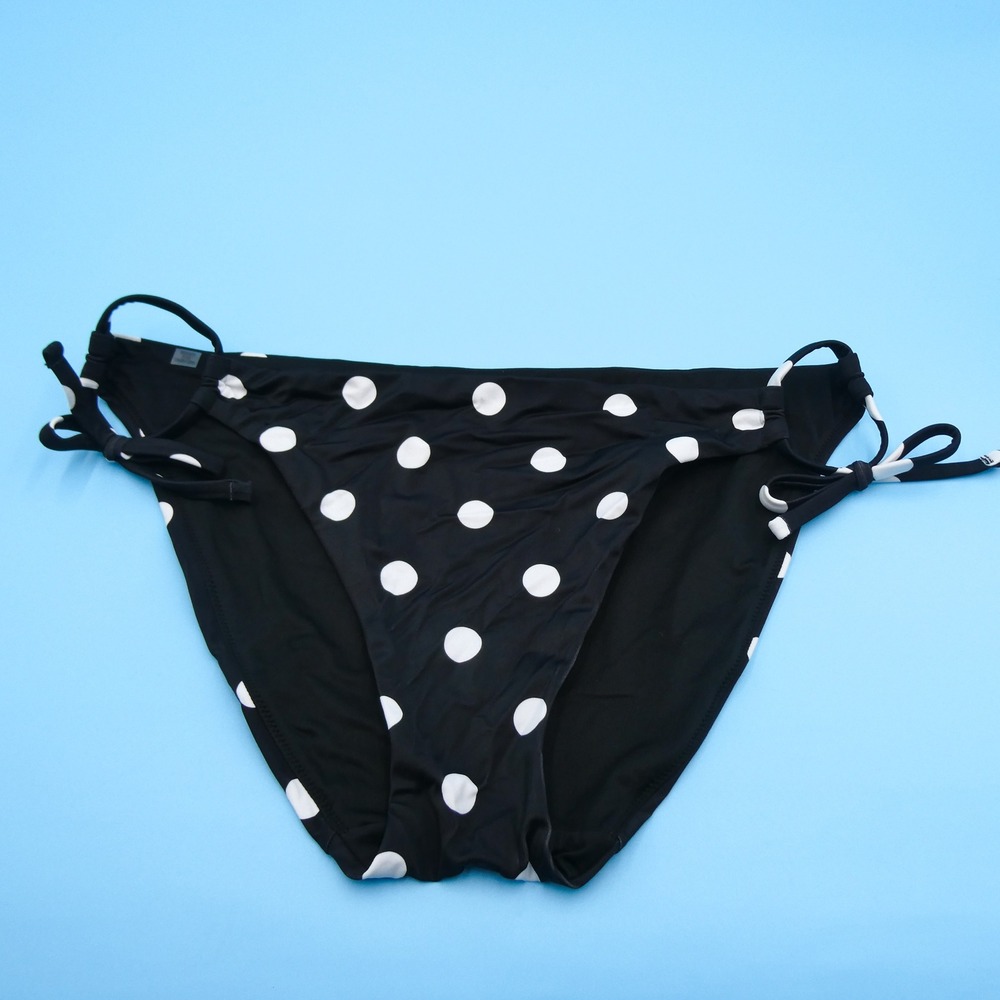 Victorias Secret Bikini Bottoms Women Extra Large Polka Dot Black Side Tie Nylon